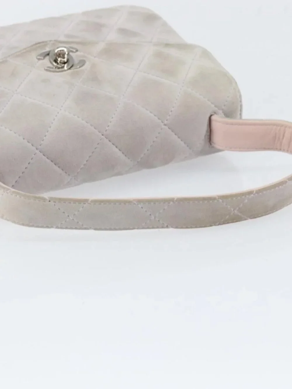 CHANEL Matelasse Hand Bag Suede Purple Silver CC Auth 158159